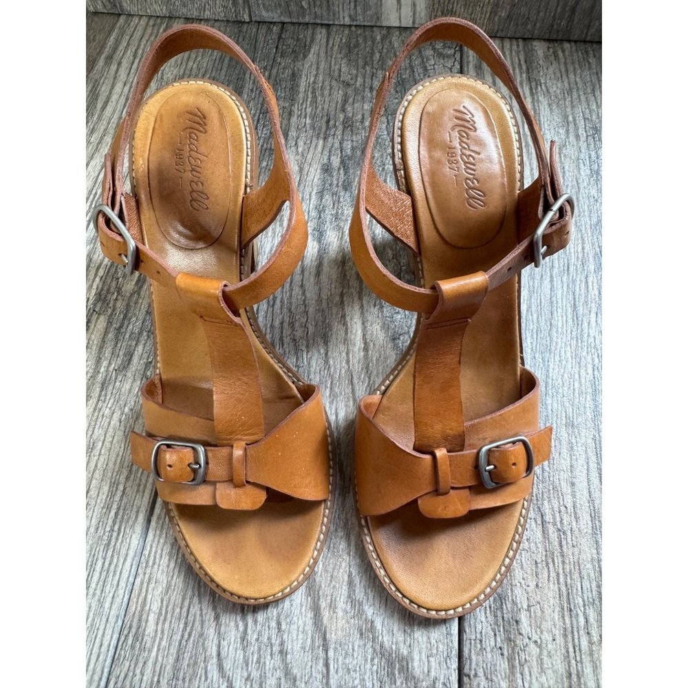 Madewell Loren Leather Ankle Strappy Heeled Sandals Minimalist Tan Womens Sz 8.5 - Picture 2 of 9